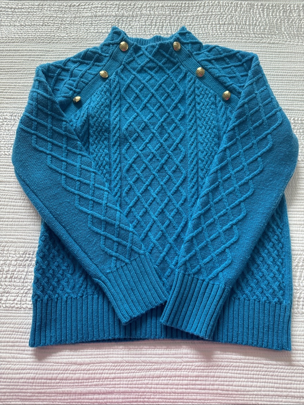 Talbots Brand Blue Cable-Knit Button Shoulder Sweater